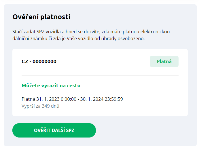 Ověření platnosti dálniční známka 2023 - PLATNÁ
